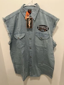 Biker Design Vest Mens XL Blue Denim Light Wash Sturgis Motorcycle 2012 - Picture 1 of 7