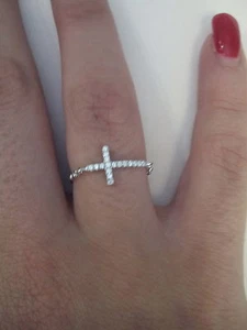 Anello donna croce argento 925 e zirconi bianchi 12-16-20 Ring Silver - Foto 1 di 1