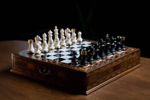 Custom Luxury Chess Set With Storage Units (Walnut) - Picture 1 of 12