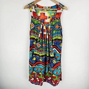 Orientique Dress Womens Size 10 Linen Blend Abstract Sleeveless Pockets Pleated - Picture 1 of 9