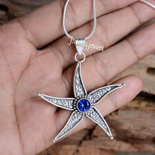 Blue Tanzanite Cut Gemstone Pendant 925 Sterling Silver Oxidized Star Jewelry