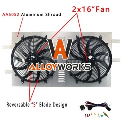 Aluminum Radiator Shroud+2*16" Fans Fit 1994-02 Dodge Ram 3500/2500 5.9L Diesel Foto 1 de 4