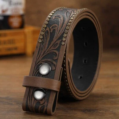 Men's Western Belt Handmade Strap Full Grain Leather No Buckle Cowboy Rodeo Belt - Image 1 of 4