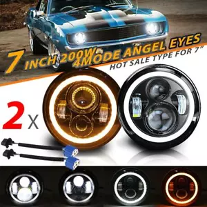 2X 7" 200W LED Headlights Angel Eyes DRL Hi/Lo for Chevrolet Camaro 1967-1981 - Foto 1 di 12