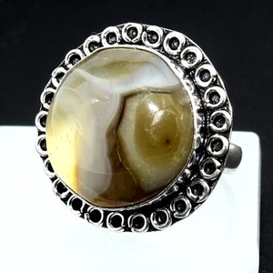 Natural Shaded Onyx Round Gemstone Handmade Ring Gift For Jewelry Size 9 - Picture 1 of 5
