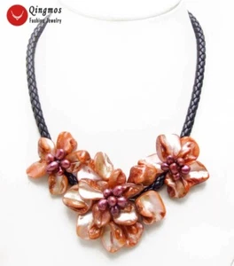 Collar colgante de perla con flor roja para mujer cuerda negra de 18 - Imagen 1 de 7