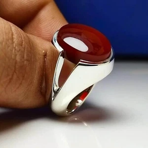Men's Red Agate Ring 925 Sterling Silver Handmade Natural Gemstone Jewelry - Picture 1 of 6