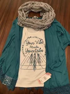 Graphic Shirt Set "Your Vibe Attracts Your Tribe" 3 Pieces Size Juniors Medium - Picture 1 of 6