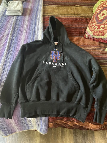 NY Mets Baseball MLB Authentic Collection Black Pullover Hoodie Size L Cover