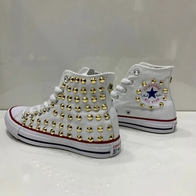 Converse Bianche Alte Borchiate borchie Oro Stella Oro no logo  - Immagine 1 di 3