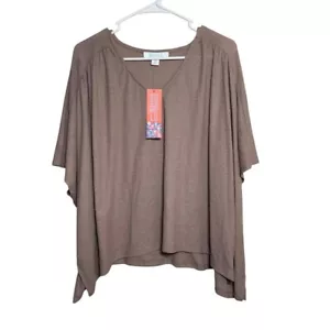 Bunulu Blouse Women's Medium V-Neck Short Sleeve Solid Basic T-Shirt NWT - Picture 1 of 10