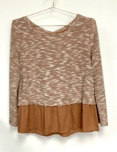 Entro Womens Ivory Tan Tweed Long Sleeve Tie Back Layered Top Blouse Size Large - Picture 1 of 11