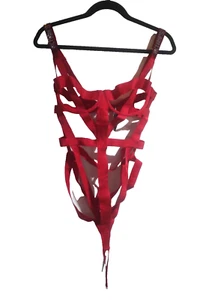Victoria’s Secret Women’s Sexy Red Lace Plunge V Teddy Thong Bodysuit Lingerie - Picture 1 of 9