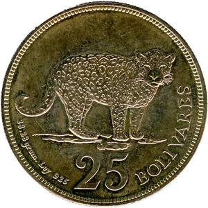 ☆ ☆ VENEZUELA 1975 ☆ 25 BOLIVAR • SILVER 0.925 ☆ JAGUAR ☆ 38.6 mm • Y# 46 ☆D0812 - Picture 1 of 4