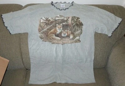 Camisa Cal Cru De Colección Para Mujer Gris Zorro Zorro en Carro Grande Adulto Bonita Usada Top Foto 1 de 4