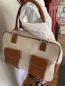 Shopper, große Tasche, Vintage, GAP, Beige Braun, Canvas Leder , Schultertasche - Bild 1 von 13