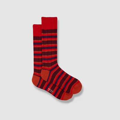 $30 Paul Smith Para Hombre Rojo Azul Rayas Algodón Logo Italia 1 Par Calcetines Talla Única Foto 1 de 2
