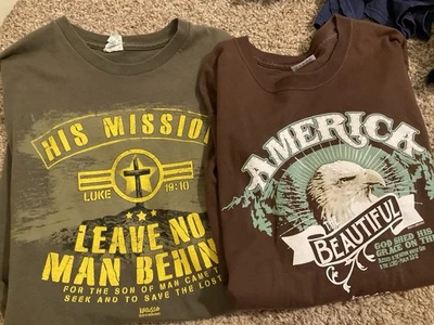 Kerusso Christian T-Shirts Leave No Man Behind  America The Beautiful Luke 19:10 - Image 1 of 2