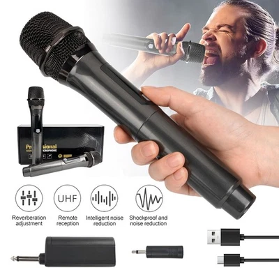 2X Mikrofon kabellos drahtloses Funkmikrofon Microphone Handmikrofon dynamisch - Bild 1 von 4