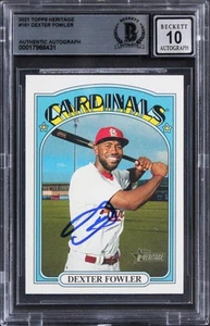 Cardinals Dexter Fowler Signed 2021 Topps Heritage #161 Card Auto 10! BAS Slab 2 - Picture 1 of 2
