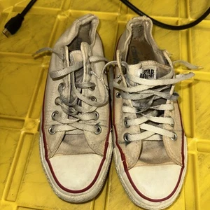 Vintage 90s Converse CHUCK TAYLOR Lo Canvas Shoes Cream Sz 5 Boys Made In USA - Picture 1 of 5