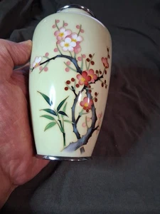 MID CENTURY Japanische Kirschblüten Vase Chromrand oben und unten 6" gepunzt - Bild 1 von 19