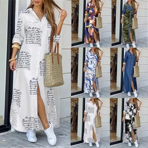 Womens Holiday Beach Long Sleeve Button Down Denim Maxi Shirt Dress Plus 2023 - Picture 1 of 49
