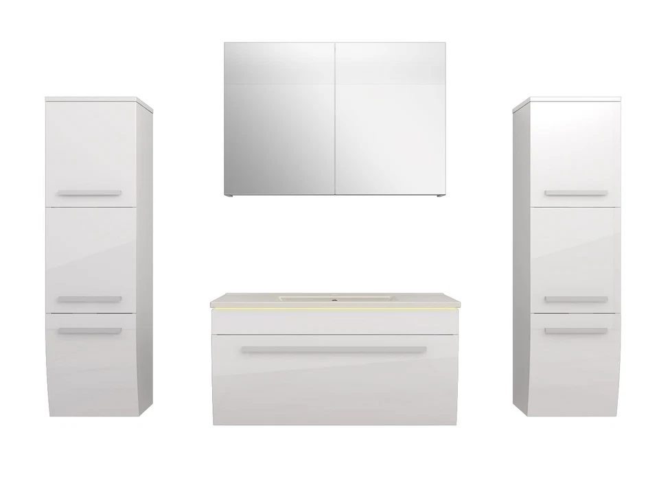 Badmöbel Set Gently 3 V3 Weiß Badezimmermöbel Badspiegel Waschtisch 80 cm - Bild 1 von 4