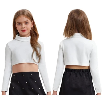 Niños Niñas Prendas para el torso Hip-hop Top Corto Mangas Largas Camisetas Cuello Alto Ropa de Baile Foto 1 de 4