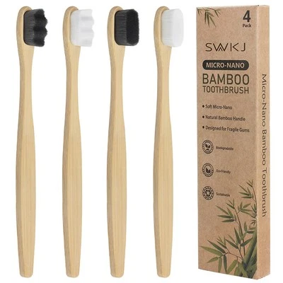 SWKJ 4 Pcs Soft Bamboo Micro-Nano Toothbrushes, Extra Soft Toothbrush with 20000