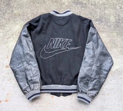 Винтажный 90-х Nike куртка мужская большой черный Letterman шерсти кожи Varsity серый ярлык - Изображение 1 из 4