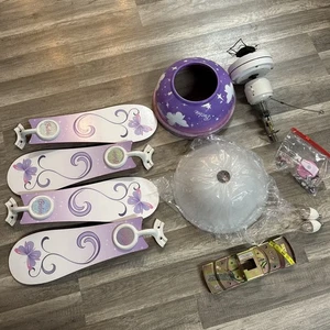 Rare Hunter Barbie Butterfly Ceiling Fan, Light Kit W Decorative Dome 17” Blades - Picture 1 of 13