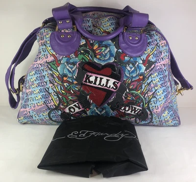 Vintage Ed Hardy Bowler Travel Duffle Bag Y2K 90s Love Kills Slowly - Image 1 of 4