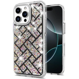 For iPhone 16 PRO MAX Case Shimmering Bling Hybrid Phone Cover + Tempered Glass - Picture 1 of 21