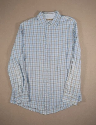 Raffi Shirt Mens Large Blue Plaid Linen Long Sleeve Button Up Linea Uomo - Image 1 of 4