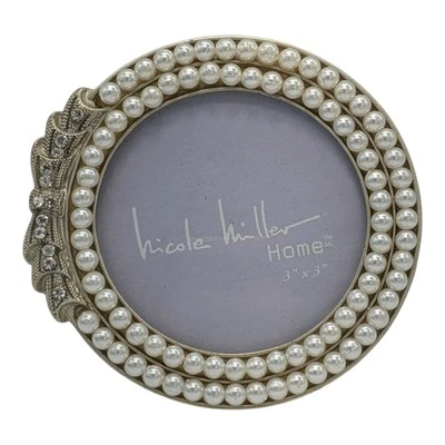 Nicole Miller Round Pearl Picture Frame – 3"x3" Photo Holder – Elegant Circular - Image 1 of 2