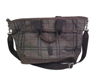 Coach Camden Tattersall Plaid Canvas Tote Bag Weekend Travel Shoulder Brown - Image 1 of 4