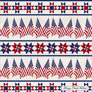 RILEY BLAKE, "LET FREEDOM SOAR", PATRIOTIC, FLAGS, STRIPES, FABRIC PRICED @ 1/2Y - Picture 1 of 2