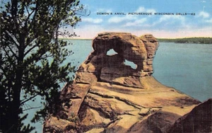 Postkarte WI: Demon's Anvil, Wisconsin Dells, Vintage Leinen unbesendet - Bild 1 von 2
