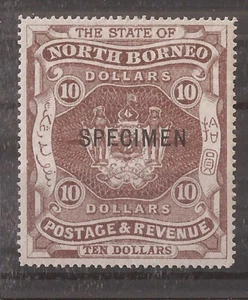 NORTH BORNEO 1894 $10 brown  optd SPECIMEN sg86s mh - Picture 1 of 2