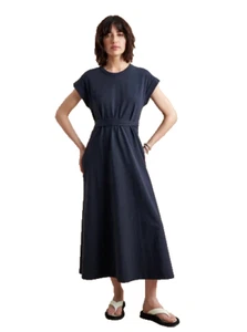 La Ligne Women Small Navy Blue Andie Dress Cap Sleeve Crew Neck Cotton Maxi $225 - Picture 1 of 14