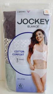 Jockey Elance Sz 7 Lg Bikinis maroon greens 3 pk Womens Panties 100% Cotton - Picture 1 of 3
