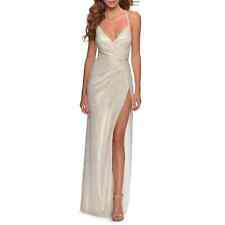 La Femme White/Gold Glitter Knot Detail Jersey Gown Size 4