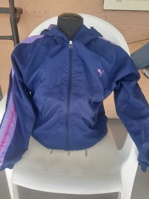 Chaqueta cortavientos con capucha y cordón PUMA púrpura azul rosa vintage años 90 pequeña Foto 1 de 4