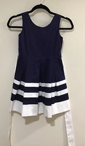 Vive La Fete Navy Blue/White Striped Dress, 100% Cotton (6x) - Picture 1 of 3