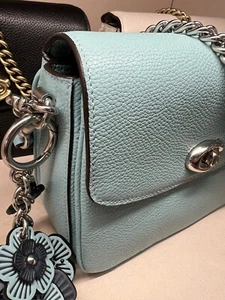 Coach Bag Cassie 19 Faded Blue Polished Pebbled Leather Crossbody Handbag - Picture 1 of 11