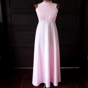 VTG 60s 70s Handmade Pink Mock Neck Sleeveless Formal Cocktail Prom Gown Dress L - Picture 1 of 12