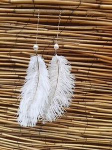 Par de pendientes de pluma blanca 26 cm - Imagen 1 de 1