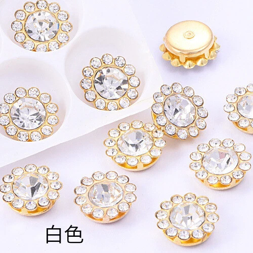 50 Gold Bling Crystal Rhinestone Pearl Flatback Buttons 8mm 10mm Wedding Crafts - Image 1 of 4