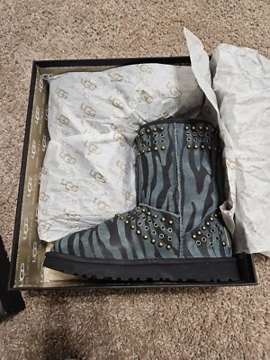 Jimmy Choo UGG ‘Kaia’ Studded Suede Boots Beige Zebra Women's Size 7 $350 - Image 1 of 3